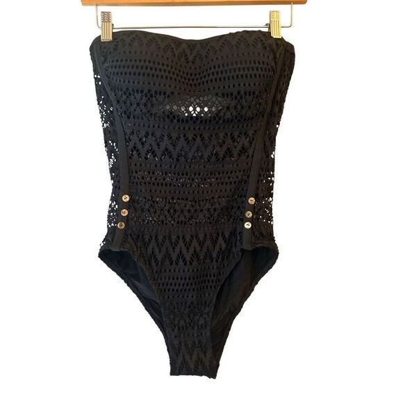 NWOT Crochet Strapless One-piece swim suit underwire Cups sz M - Picture 2 of 6